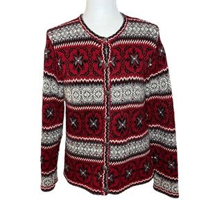 Talbots Silk & Ramie Nordic Fair Isle Button Down Sweater